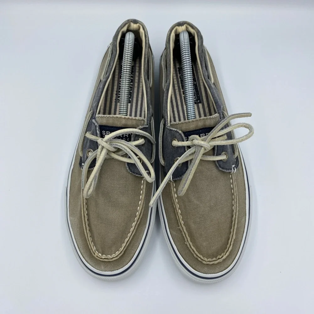 Sperry Top-Sider Bahama II 2-Eye Men's 9.5M Navy Taupe Canvas Boat Shoes 0538207